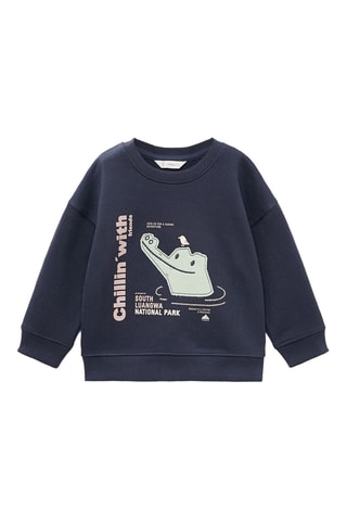 Sweat brodé et imprimé - Bleu marine