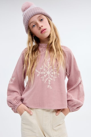 Blouse en coton broderie florale - Rose