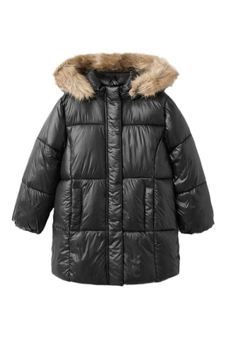 Anorak long capuche imitation fourrure - Noir