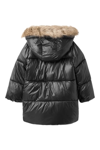 Anorak long capuche imitation fourrure - Noir