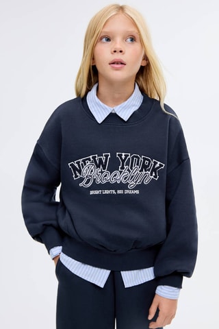 Sweater coton brodé - Bleu marine