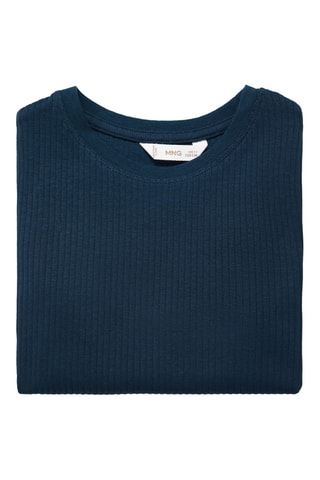 T-shirt coton côtelé - Bleu marine