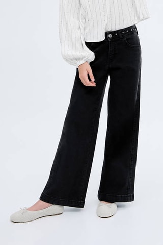 Jean taille basse à clous - Noir