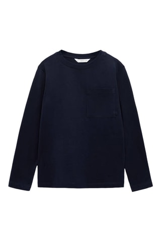 T-shirt manches longues poche - Bleu marine
