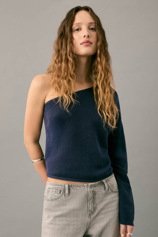 Pull-over maille asymétrique - Bleu marine