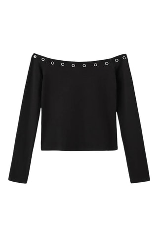 T-shirt col bateau à clous - Noir