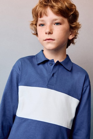 Polo coton imprimé - Bleu marine