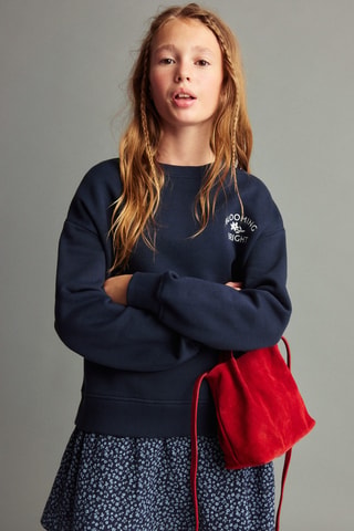 Robe effet sweat à fleurs - Bleu marine