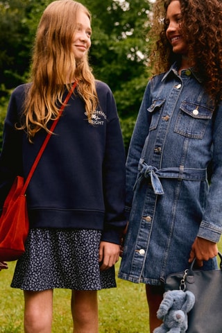 Robe effet sweat à fleurs - Bleu marine
