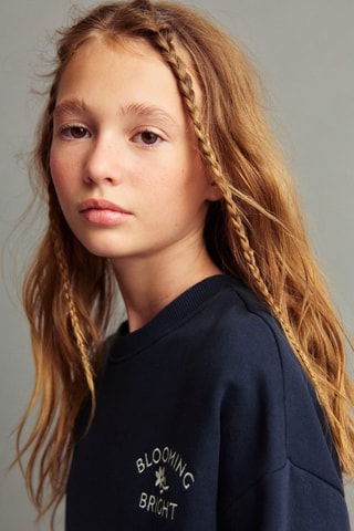 Robe effet sweat à fleurs - Bleu marine