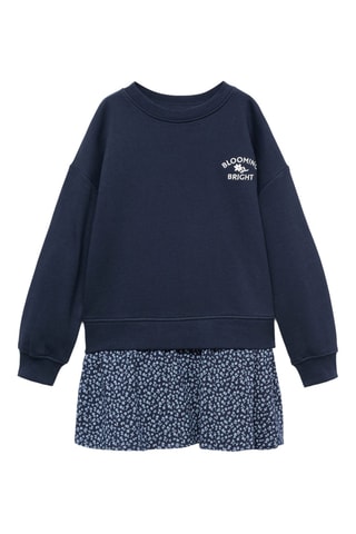 Robe effet sweat à fleurs - Bleu marine
