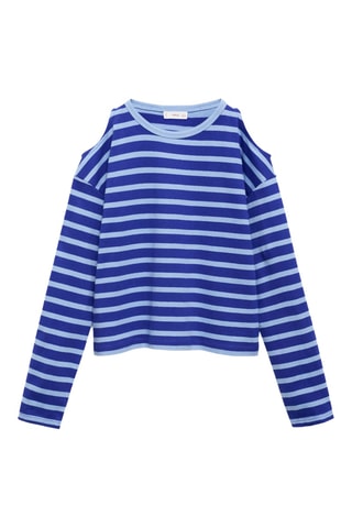 T-shirt cut-out à rayures - Bleu