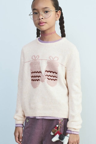 Pull-over brodé maille - Beige