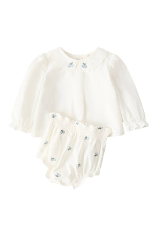 Barboteuse avec broderie à fleurs - Blanc