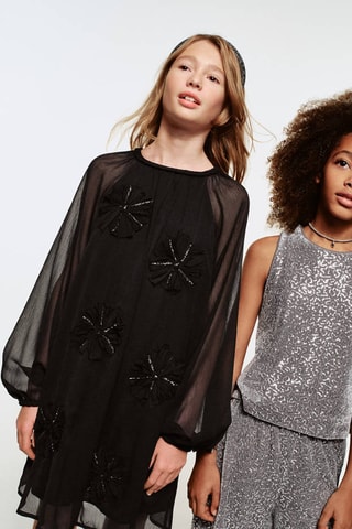 Robe à broderie florale - Noir