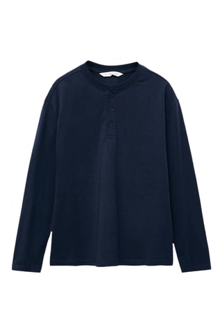 T-shirt coton boutons - Bleu marine