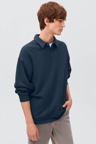 Sweat-shirt col polo - Bleu marine