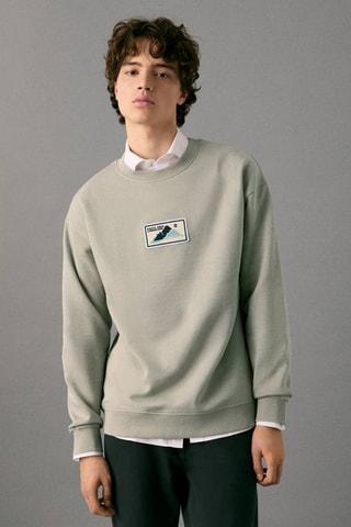 Sweat-shirt coton écusson - Gris