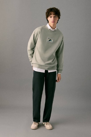 Sweat-shirt coton écusson - Gris