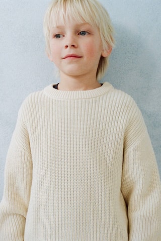 Pull-over 100 % coton maille - Beige