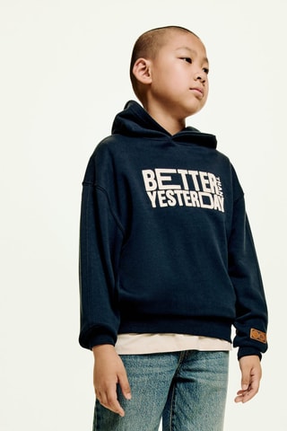 Sweat-shirt imprimé capuche - Bleu marine