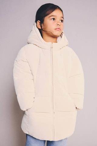 Anorak long matelassé capuche - Beige