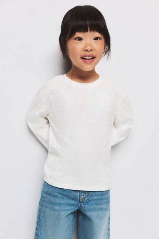 T-shirt coton broderie à fleurs - Blanc