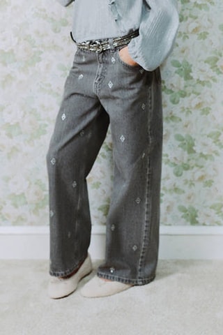 Jean large à strass - Gris