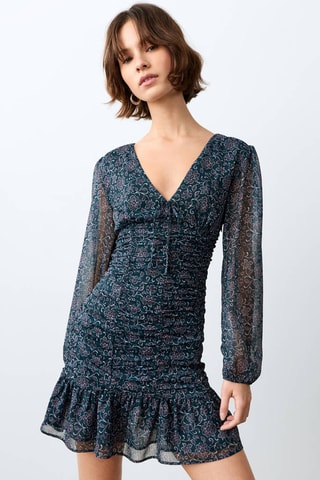 Robe imprimée à volants - Bleu