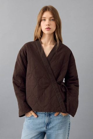 Kimono matelassé avec nœud - Marron