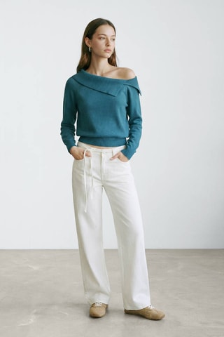 Pull-over maille col asymétrique - Bleu