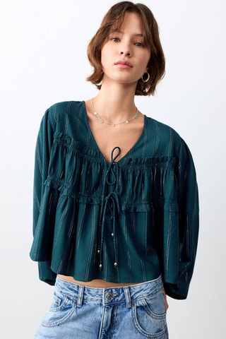 Blouse lurex nœuds - Bleu