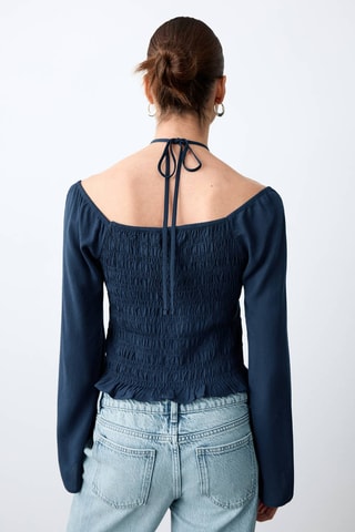 Blouse froncée cut-out - Bleu marine