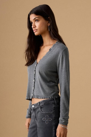Cardigan maille volants - Gris