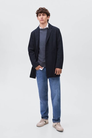 Manteau coupe midi drap de laine - Bleu marine