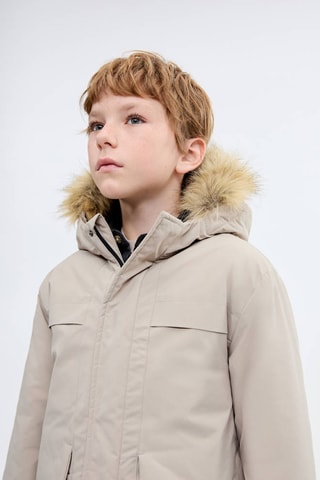 Anorak à capuche imitation fourrure - Marron