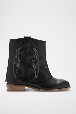 Bottines cuir broderies - Noir