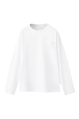 T-shirt manches longues poche - Blanc