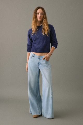 Pull-over brodé maille - Bleu