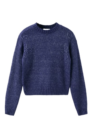 Pull-over brodé maille - Bleu