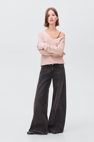 Pull-over maille col en V - Rose