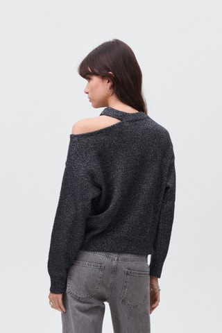 T-shirt cut-out Lurex - Bleu marine