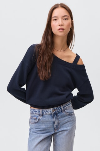 Pull en maille à découpe - Bleu marine