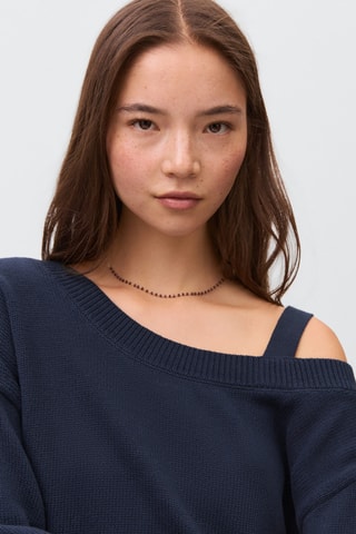 Pull en maille à découpe - Bleu marine
