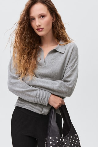 Pull-over maille col polo - Gris clair