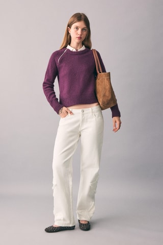 Jean coupe droite broderie étoiles - Blanc