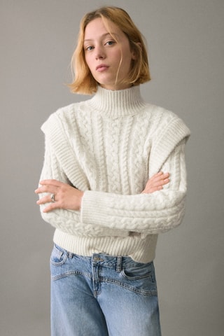 Pull-over maille col montant - Écru