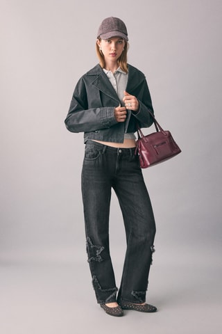 Jean coupe droite broderie étoiles - Noir