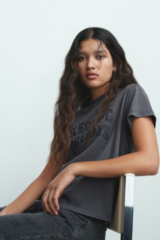 T-shirt message strass - Anthracite