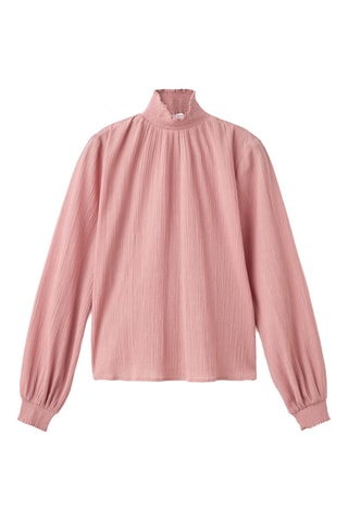 Blouse col montant froncé - Marron clair